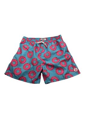 UZZI Bright Blue Swim Shorts with Pink Donut Print